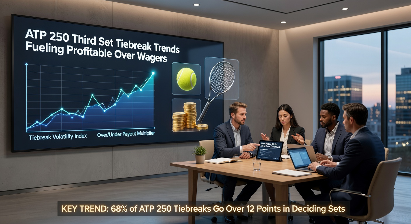 Visual breakdown of average points per third set tiebreak in ATP 250 matches, segmented by surface type including clay, hard, and grass
