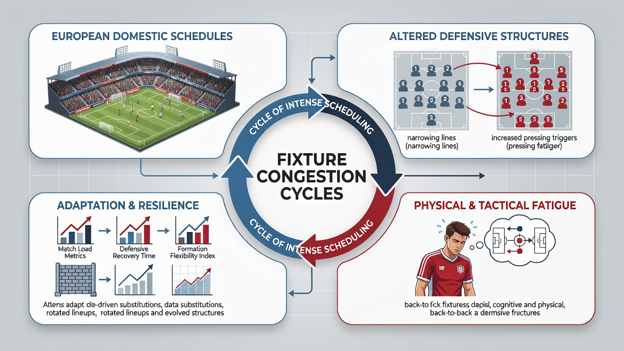 Data charts illustrating changes in defensive line height and tackle success rates during congested fixture periods