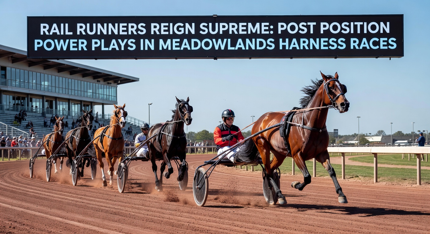 Chart illustrating win percentages by post position across Meadowlands seasons, rail posts towering over the field