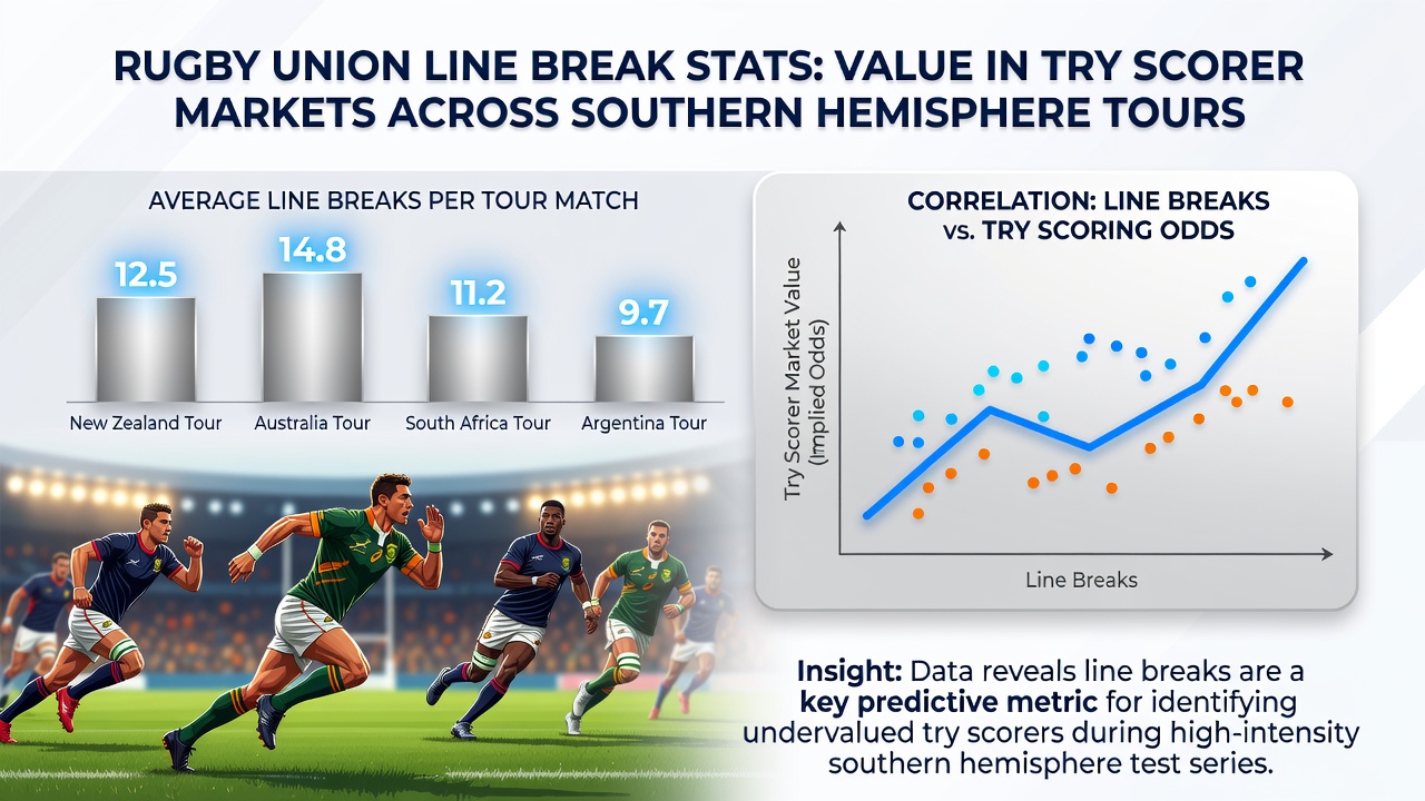 Detailed rugby statistics chart showing line break conversions during international tours